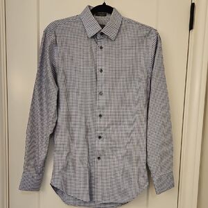 Calibrate Trim Fit 14.5 Neck Blue Checkered Dress Shirt
